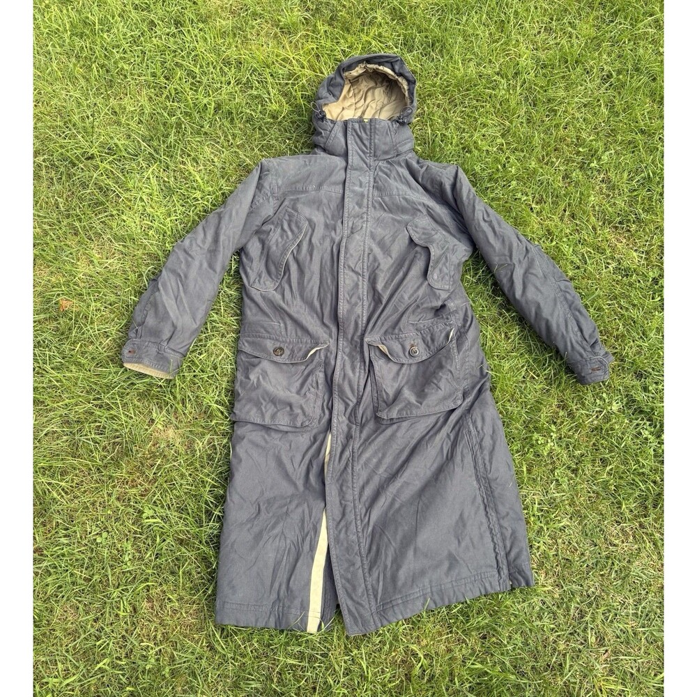 Ll Bean Parka Trench Coat Long Blue Quilted Flannel Lined Mens Small Pockets